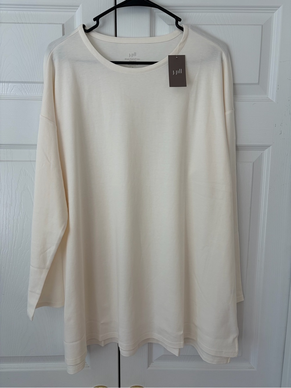 NWT J.Jill Cream Simply Supima Crew Neck Slit Cotton Tunic Blouse Shirt Size XL